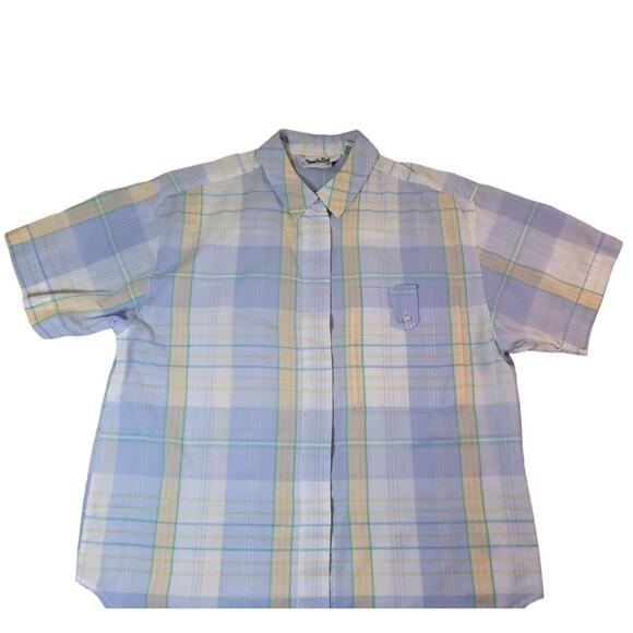 VTG Diane von Furstenberg Women’s M Blue Plaid Button-Up Shirt Blouse EUC - Picture 1 of 10
